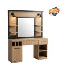 Tocador de Barbería Vintage con espejo cuadrado, iluminación y encimera Modelo Folk Oak RZMP020