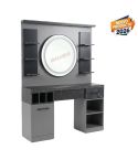 Tocador de Barbería con espejo redondo LED y estantes Modelo Zinc RZMP023 