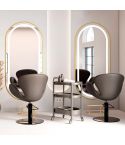 Tocador de Peluquería ovalado estilo Moderno con espejo LED y marco dorado Modelo LOOP CG