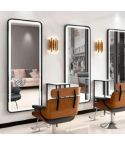 Tocador de Peluquería rectangular estilo Moderno con espejo LED y marco negro