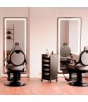Tocador de Peluquería rectangular estilo Moderno con espejo LED y marco negro Modelo REC CB