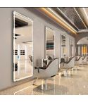Tocador de Peluquería rectangular estilo Moderno con espejo LED y marco de plata