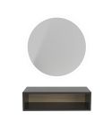 Tocador de Peluquería estilo Minimalista con espejo redondo LED y estante negro Modelo TRAZ