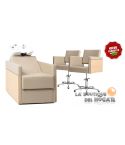 Pack - 1 Lavacabezas Con Pica Negra Rustik + 2 Sillones De Corte Rustik en madera y polipiel - Color Beige