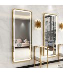 Tocador de Peluquería rectangular estilo Moderno con espejo LED y marco oro