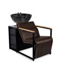 Lavacabezas de madera y metal con pica negra y espacio de almacenaje Modelo Basil