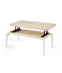 Mesa de centro elevable blanca con patas metálicas y tablero de Roble Nordish Modelo Moon 120x60cm