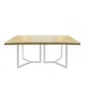 Mesa de comedor fija blanca con patas metálicas y tablero de Roble Nordish con forma irregular Artico 180