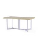 Mesa de comedor fija blanca con patas metálicas y tablero de Roble Nordish con forma irregular Artico 150
