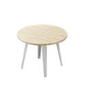 Mesa de comedor Redonda extensible blanca con patas metálicas y tablero de Roble Nordish Modelo Berg-E 100