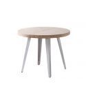 Mesa de comedor Redonda extensible blanca con patas metálicas y tablero de Roble Nordish Modelo Berg 120