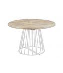 Mesa de comedor Redonda extensible blanca con patas metálicas y tablero de Roble Nordish Modelo Brad 120