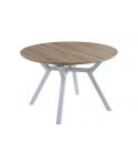 Mesa de comedor Redonda extensible blanca con patas metálicas y tablero Oak Modelo Delta 120