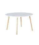 Mesa de comedor redonda extensible con patas de madera y tablero DM Blanco Modelo Nordika 100