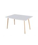 Mesa de comedor extensible con patas de madera y tablero DM Blanco mate Modelo Nordika 140x90