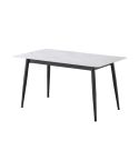 Mesa de comedor fija con patas metálicas y tablero Ceramic Blanca Modelo Berna 140x80