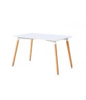 Mesa de comedor fija con patas de madera y tablero DM Blanco mate Modelo Nordika 120x80