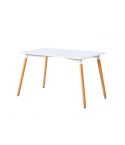 Mesa de comedor fija con patas de madera y tablero DM Blanco mate Modelo Nordika 140x80