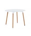 Mesa de comedor redonda fija con patas de madera y tablero DM Blanco Modelo Nordika 100
