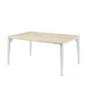 Mesa de comedor fija blanca con patas metálicas y tablero de Roble Nordish Modelo Moon 160x100