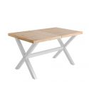 Mesa de comedor extensible blanca con patas metálicas y tablero de Roble Nordish Modelo X-Loft 140x90