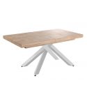 Mesa de comedor extensible blanca con patas metálicas y tablero de Roble Nordish Modelo Xena 160x90