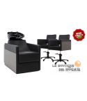 Pack - 1 Lavacabezas Con Pica Negra Rustik + 2 Sillones De Corte Rustik en madera y polipiel - Color Negro