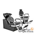 Pack - Lavacabezas estilo Retro Vintage Modelo Ranch Silver / Sillón Clásico de Barbero Modelo Buzz Silver Black
