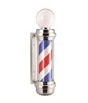 Poste de Barbero luminoso y giratorio con Esfera superior Bola Tricolor Cromo 83x23cm