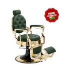 Sillón Clásico de Barbero hidráulico estilo Vintage con reposapies integrado Modelo LBH Mack Gold Verde