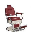 Sillón Barbero Vintage reclinable y giratorio con reposabrazos Modelo Dominus Rojo