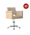 Sillón hidráulico de corte con base de estrella en madera y polipiel Modelo Rustik Beige