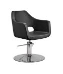 Sillón corte de peluquería linea curva con base redonda plateada Modelo Whim RC