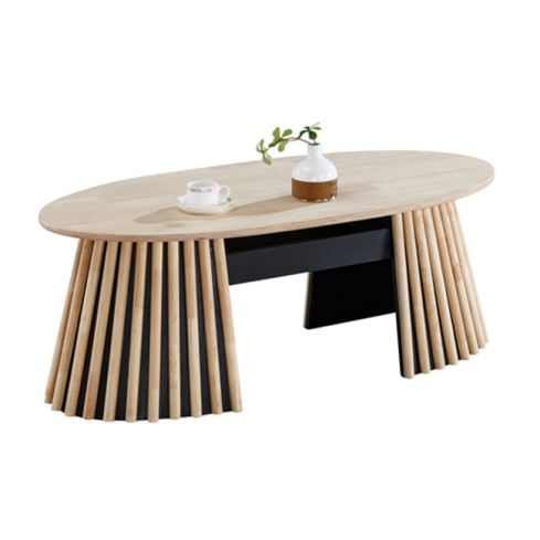 Mesa de centro oval elevable con patas en forma de cono y tablero de Roble Nordish Modelo Grove 120x60cm