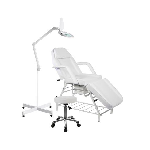 Pack Estética - Camilla de belleza Nash Top / Lupa con Lampara LED Sava / Taburete ergonómico Opal