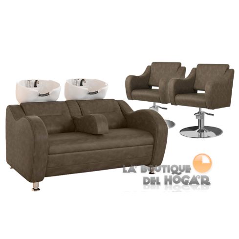 Pack - 1 Lavacabezas Con Pica a elegir Onda Doble + 2 Sillones De Corte Frida Marrón grisáceo
