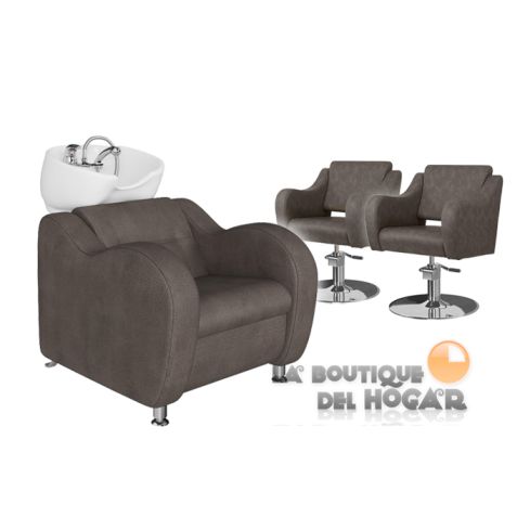 Pack - 1 Lavacabezas Con Pica a elegir Onda + 2 Sillones De Corte Frida Marrón Grisáceo