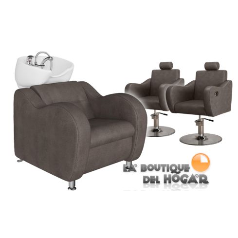 Pack - 1 Lavacabezas Con Pica a elegir Onda + 2 Sillones De Corte Gala Marrón Grisáceo