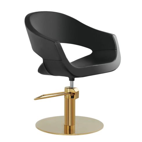 Sillón corte de peluquería linea curva con base redonda dorada Modelo Auric R