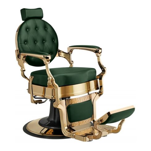 Sillón Clásico de Barbero hidráulico estilo Retro Vintage con reposapies integrado Modelo Buzz Gold Green