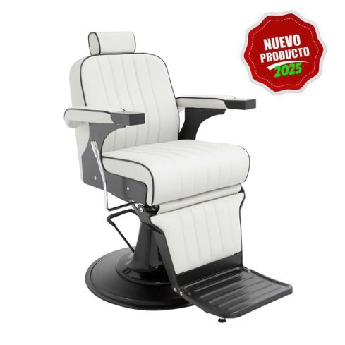 Sillón Barbero hidráulico reclinable y giratorio con reposabrazos Modelo Corinto Blanco