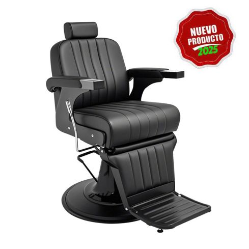 Sillón Barbero hidráulico reclinable y giratorio con reposabrazos Modelo Corinto Negro