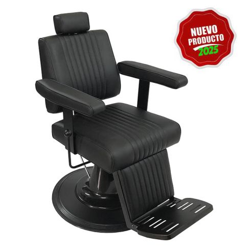 Sillón Barbero hidráulico reclinable y giratorio con reposabrazos Modelo Cut - Chasis Negro