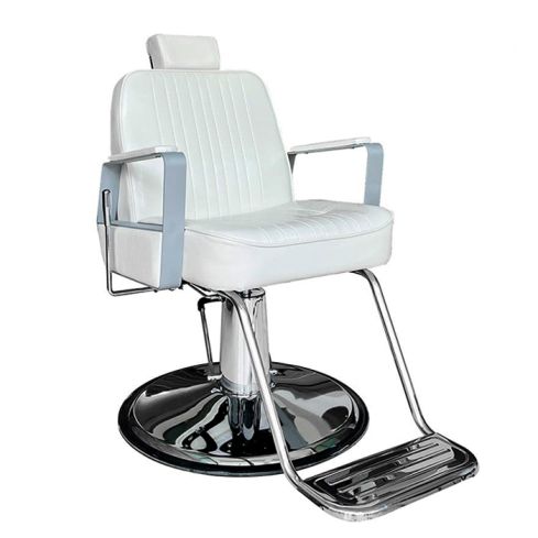 Sillón Barbero hidráulico reclinable y giratorio con reposabrazos Modelo Joey Blanco