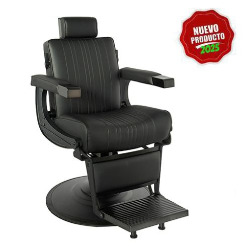 Sillón Barbero hidráulico reclinable y giratorio con reposabrazos Modelo Lever Negro
