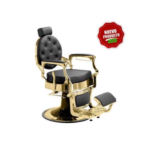 Sillón Clásico de Barbero hidráulico estilo Retro Vintage con reposapies integrado Modelo Mae Gold