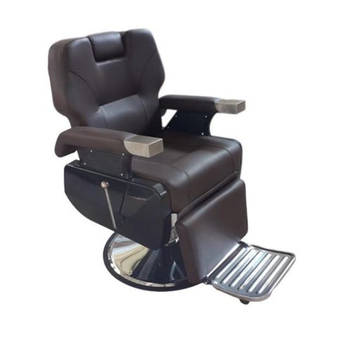 Sillón Barbero hidráulico con reposabrazos, reposacabezas y reposapies integrado Modelo LBH-07M - color marrón