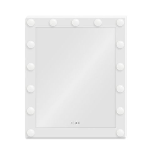 Tocador de Peluquería rectangular estilo Moderno con espejo LED con marco blanco Modelo Pearl 100x80 cm