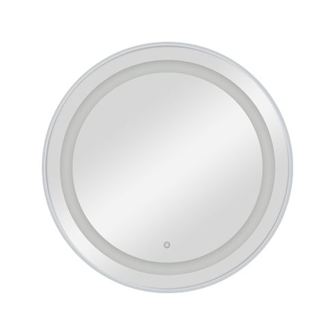 Tocador de Peluquería redondo estilo Moderno con espejo LED y marco plateado Modelo Bree Silver 80 cm
