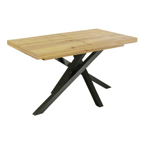 Mesa de comedor extensible negra con patas metálicas y tablero de Cedro Modelo Xena 140x90